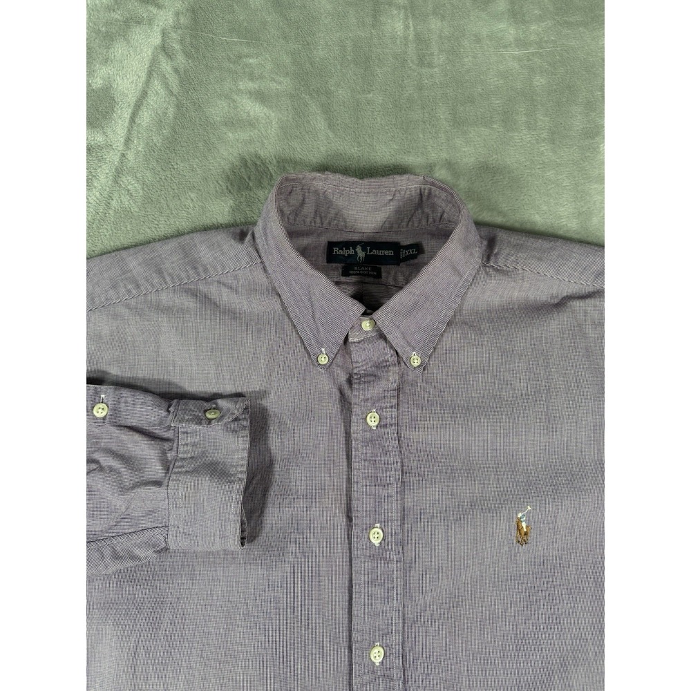 Ralph Lauren Shirt Mens 2XL Purple Plaid Blake Long Sleeve‎ Button Up Flesh Pony